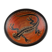 Load image into Gallery viewer, Orange and Black Gecko Chorotega Pottery Decorative Bowl - Gecko's Gaze | NOVICA