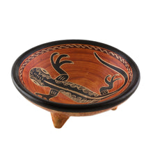 Load image into Gallery viewer, Orange and Black Gecko Chorotega Pottery Decorative Bowl - Gecko's Gaze | NOVICA