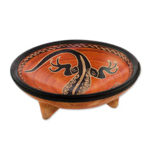 Load image into Gallery viewer, Orange and Black Gecko Chorotega Pottery Decorative Bowl - Gecko's Gaze | NOVICA