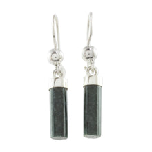 Load image into Gallery viewer, Dark Green Jade Cylindrical Dangle Earrings from Guatemala - Dark Green Mayan Pillars | NOVICA