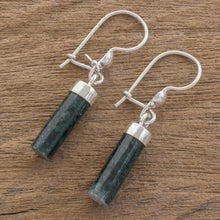 Load image into Gallery viewer, Dark Green Jade Cylindrical Dangle Earrings from Guatemala - Dark Green Mayan Pillars | NOVICA