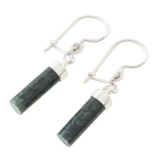 Load image into Gallery viewer, Dark Green Jade Cylindrical Dangle Earrings from Guatemala - Dark Green Mayan Pillars | NOVICA