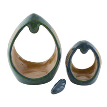 Load image into Gallery viewer, Handcrafted Glazed Turquoise Ceramic Sculptures (Set of 3) - Modern Nativity | NOVICA