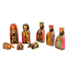 Load image into Gallery viewer, Eight Piece Pinewood Nativity Scene from Guatemala - Promised King | NOVICA