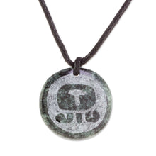 Load image into Gallery viewer, Jade Pendant Necklace of Mayan Figure Iq from Guatemala - Iq Medallion | NOVICA