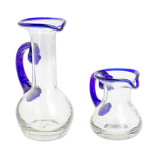 Load image into Gallery viewer, Handblown Small Recycled Glass Pitchers (Pair) - Clear Seas | NOVICA