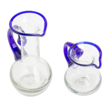 Load image into Gallery viewer, Handblown Small Recycled Glass Pitchers (Pair) - Clear Seas | NOVICA