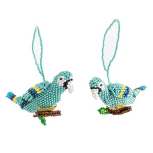 Load image into Gallery viewer, Glass Beaded Blue Macaw Ornaments from Guatemala (Pair) - Blue Macaws | NOVICA