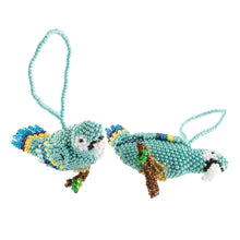 Load image into Gallery viewer, Glass Beaded Blue Macaw Ornaments from Guatemala (Pair) - Blue Macaws | NOVICA