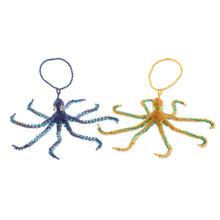 Load image into Gallery viewer, Hand-Beaded Glass Octopus Ornaments from Guatemala (Pair) - Marine Beauty | NOVICA