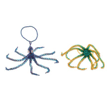 Load image into Gallery viewer, Hand-Beaded Glass Octopus Ornaments from Guatemala (Pair) - Marine Beauty | NOVICA