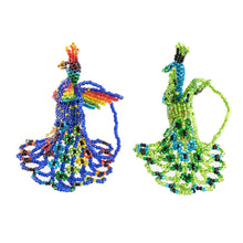 Load image into Gallery viewer, Hand-Beaded Glass Peacock Ornaments from Guatemala (Pair) - Real Beauty | NOVICA
