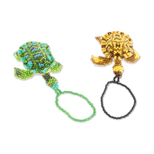 Load image into Gallery viewer, Glass Beaded Sea Turtle Ornaments from Guatemala (Pair) - Colorful Sea Turtles | NOVICA