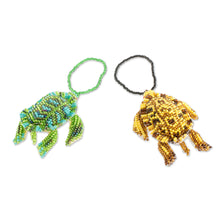 Load image into Gallery viewer, Glass Beaded Sea Turtle Ornaments from Guatemala (Pair) - Colorful Sea Turtles | NOVICA