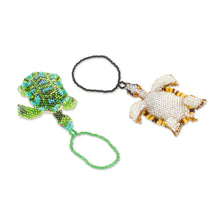 Load image into Gallery viewer, Glass Beaded Sea Turtle Ornaments from Guatemala (Pair) - Colorful Sea Turtles | NOVICA