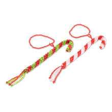 Load image into Gallery viewer, Glass Beaded Candy Cane Ornaments from Guatemala (Pair) - Lovely Canes | NOVICA