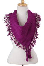 Load image into Gallery viewer, Handwoven Square Cotton Scarf in Mulberry from Mexico - Mulberry Stripes | NOVICA