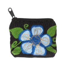 Load image into Gallery viewer, Floral Embroidered Cotton Coin Purse from Mexico - Exalted Flower | NOVICA