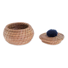 Load image into Gallery viewer, Handmade Pine Needle Basket with a Navy Cotton Pompom - Natural in Navy | NOVICA