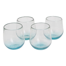 Load image into Gallery viewer, Set of Four Recycled Glass Stemless Wine Glasses in Blue - Glistening Sea | NOVICA