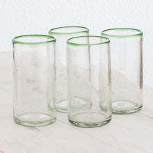 Load image into Gallery viewer, Set of Four Handblown Recycled Glass Tumblers in Green - Green Mountain | NOVICA