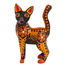Load image into Gallery viewer, Wood Alebrije Cat Figurine in Orange from Mexico - Fiery Cat | NOVICA