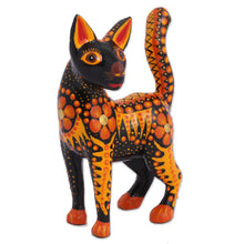 Load image into Gallery viewer, Wood Alebrije Cat Figurine in Orange from Mexico - Fiery Cat | NOVICA