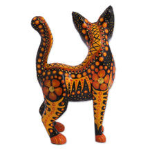 Load image into Gallery viewer, Wood Alebrije Cat Figurine in Orange from Mexico - Fiery Cat | NOVICA