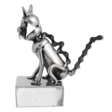 Load image into Gallery viewer, Upcycled Metal Auto Part Cat Sculpture from Mexico - Sitting Cat | NOVICA