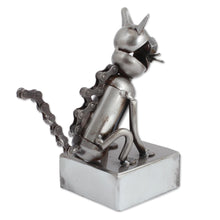 Load image into Gallery viewer, Upcycled Metal Auto Part Cat Sculpture from Mexico - Sitting Cat | NOVICA