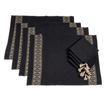 Load image into Gallery viewer, Cotton Table Linen Set for 4 in Black from Guatemala - Beige Moon | NOVICA