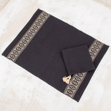 Load image into Gallery viewer, Cotton Table Linen Set for 4 in Black from Guatemala - Beige Moon | NOVICA