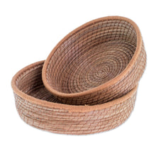 Load image into Gallery viewer, Handmade Pine Needle and Cotton Baskets in Sepia (Pair) - Journey to Tecpan in Sepia | NOVICA