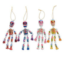 Load image into Gallery viewer, Wood Floral Skeleton Ornaments from Guatemala (Set of 4) - Colorful Tradition | NOVICA