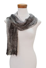 Load image into Gallery viewer, Handwoven Grey Rayon Chenille Scarf from Guatemala - Infinite Universe | NOVICA