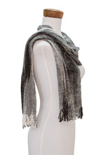 Load image into Gallery viewer, Handwoven Grey Rayon Chenille Scarf from Guatemala - Infinite Universe | NOVICA