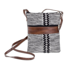 Load image into Gallery viewer, Black and White Leather Accent Cotton Sling from Guatemala - Comalapa Heather | NOVICA