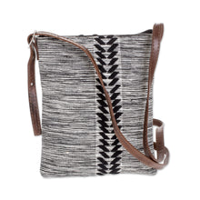 Load image into Gallery viewer, Black and White Leather Accent Cotton Sling from Guatemala - Comalapa Heather | NOVICA