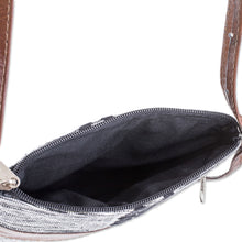 Load image into Gallery viewer, Black and White Leather Accent Cotton Sling from Guatemala - Comalapa Heather | NOVICA