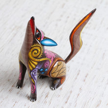 Load image into Gallery viewer, Colorful Copal Wood Alebrije Coyote Figurine from Mexico - Mystical Coyote | NOVICA