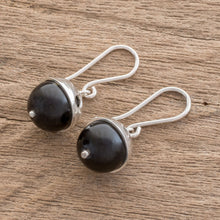Load image into Gallery viewer, Modern Circular Onyx Dangle Earrings from Nicaragua - Modern Holes | NOVICA