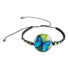 Load image into Gallery viewer, Butterfly Glass Beaded Macrame Pendant Bracelet - Morpheus | NOVICA