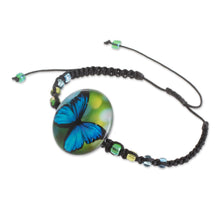 Load image into Gallery viewer, Butterfly Glass Beaded Macrame Pendant Bracelet - Morpheus | NOVICA