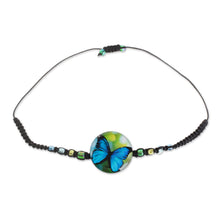 Load image into Gallery viewer, Butterfly Glass Beaded Macrame Pendant Bracelet - Morpheus | NOVICA