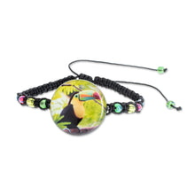 Load image into Gallery viewer, Toucan Glass Beaded Macrame Pendant Bracelet from Costa Rica - Rainbow-Billed Toucan | NOVICA