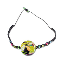 Load image into Gallery viewer, Toucan Glass Beaded Macrame Pendant Bracelet from Costa Rica - Rainbow-Billed Toucan | NOVICA