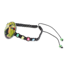 Load image into Gallery viewer, Toucan Glass Beaded Macrame Pendant Bracelet from Costa Rica - Rainbow-Billed Toucan | NOVICA