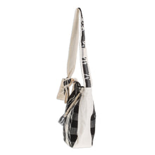 Load image into Gallery viewer, Handwoven Cotton Bucket Bag in Black and Ivory - Black and Ivory | NOVICA
