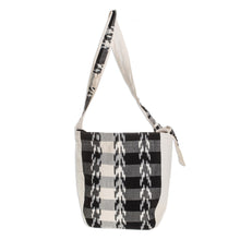 Load image into Gallery viewer, Handwoven Cotton Bucket Bag in Black and Ivory - Black and Ivory | NOVICA