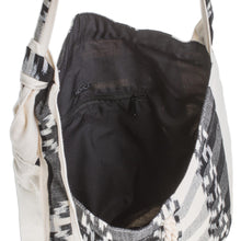 Load image into Gallery viewer, Handwoven Cotton Bucket Bag in Black and Ivory - Black and Ivory | NOVICA